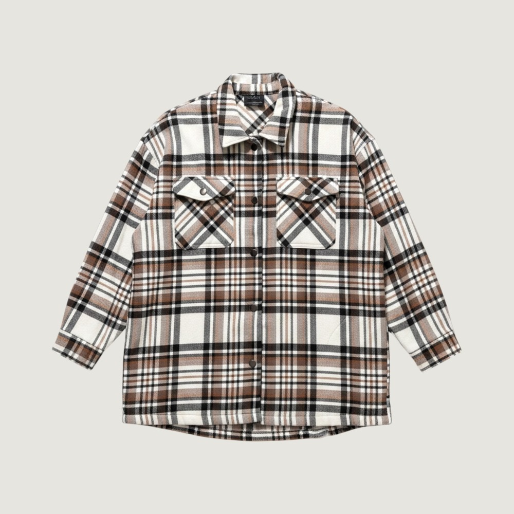 NWT Kirkland‎ Signature Ladies Plaid Shirt Jacket Brown White XL Shacket 1534711